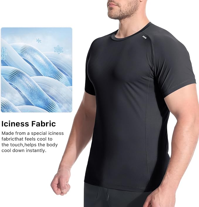 BROKIG Mens 4.9oz Cooling Gym Workout Shirts,Bodybuilding Athletic Running Shirt Casual Crew Neck Fitted Short Sleeve