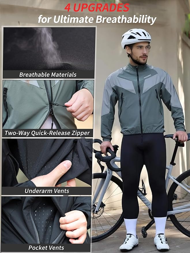 WOSAWE Men Reflective Jacket Night Glowing Bomber Jacket MTB Cycling Windbreaker Travel Sport Coat
