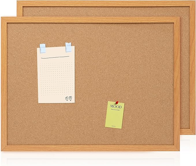 Board2by 2 Pack Cork Board Bulletin Board 18" x 24", Wood Framed Corkboards for Wall Decor, Hanging Office Message Board, Wall Mounted Notice Pin Board with 30 Push Pins for School, Home & Office