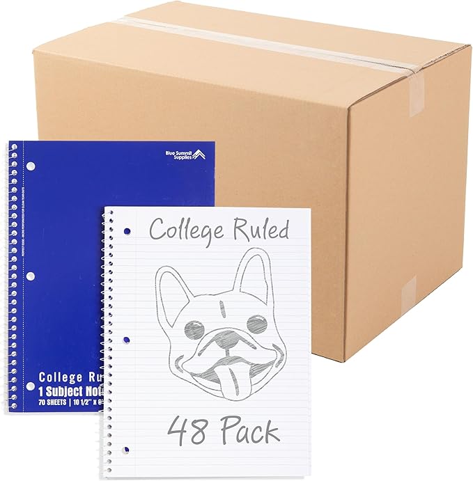 Blue Summit Blue Spiral Notebooks Bulk, One Subject Spiral Notebook College Ruled, Perforated Notebook, 8 x 10.5 for Work and School, Paper, College Ruled, Bulk 48 Pack