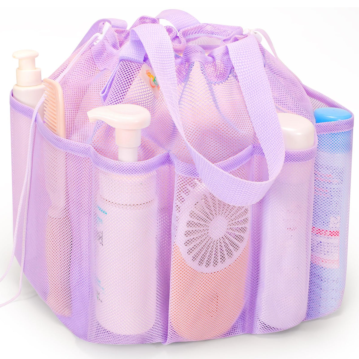 famichan Mesh Shower Caddy Portable with Drawstring, Dorm Room Essentials for College Students Girl & Boy, Larger Shower Bag for Camping,Swimming,Gym,Travel,Bathroom - Purple
