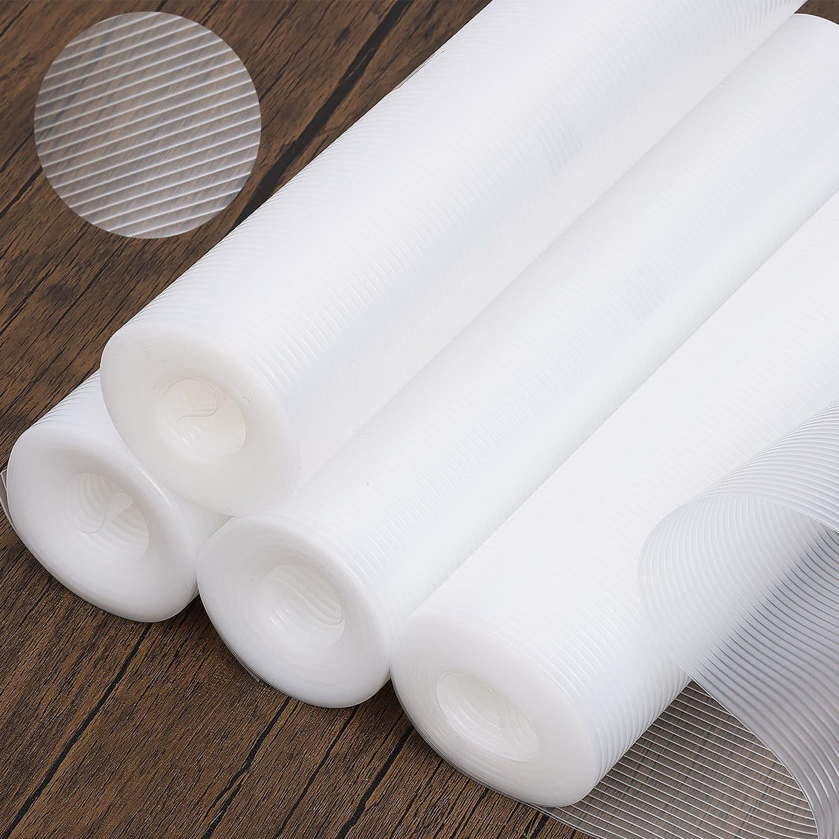 BAKHUK 4 Rolls Shelf Liner, 12 Inch x 25 FT Cabinet Liners for Shelves Non Slip, Non Adhesive Drawer Liner Waterproof, Clear Ribbed Washable Refrigerator Liners Fridge Mats for Kitchen Pantry