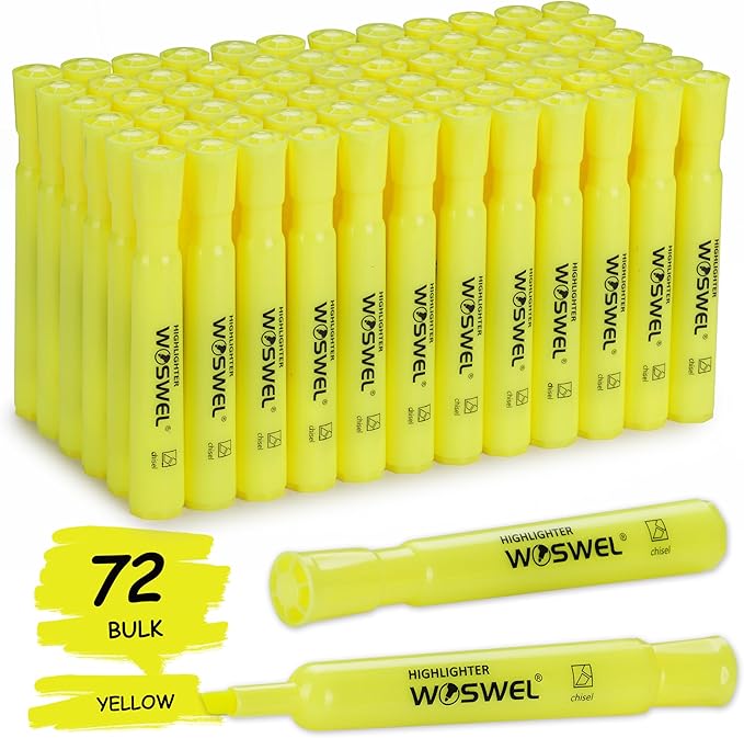 Highlighters Bulk, 72 Pack Tank Style Highlighters Set, Fluorescent Yellow, Chisel Tip Highlighter Markers Bulk for Kid and Adult Coloring, Highlighting as School Supplies