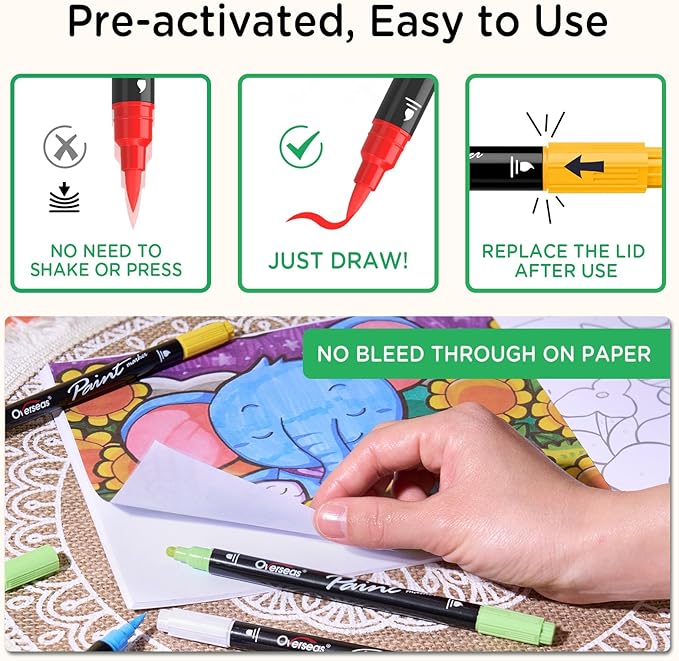 Overseas Silver Acrylic Paint Markers, 2 Pack Dual Tip Paint Pens Acrylic Markers with Dot and Brush Tip, No Bleeding Coloring Marker for Wood, Rock, Canvas, Glass, Metal, Ceramic, Plastic, Fabric