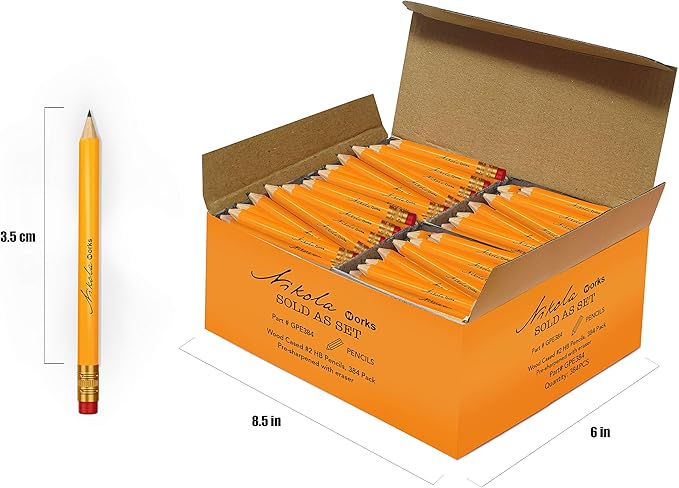 Mini Golf Pencils With Erasers - 192 Count - Classic Pre-Sharpened #2 HB American Pew Pencils Standard Hex Shaped Bulk Pack