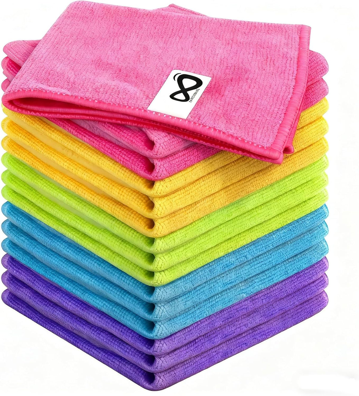 Microfiber Cleaning Cloths, 15 Pack Cleaning Rags, Wet and Dry Use Cleaning Towels, Highly Absorbent and Soft Feel, Lint Free, Streak Free, 11.5"X11.5"(Red/Yellow/Green/Blue/Purple)