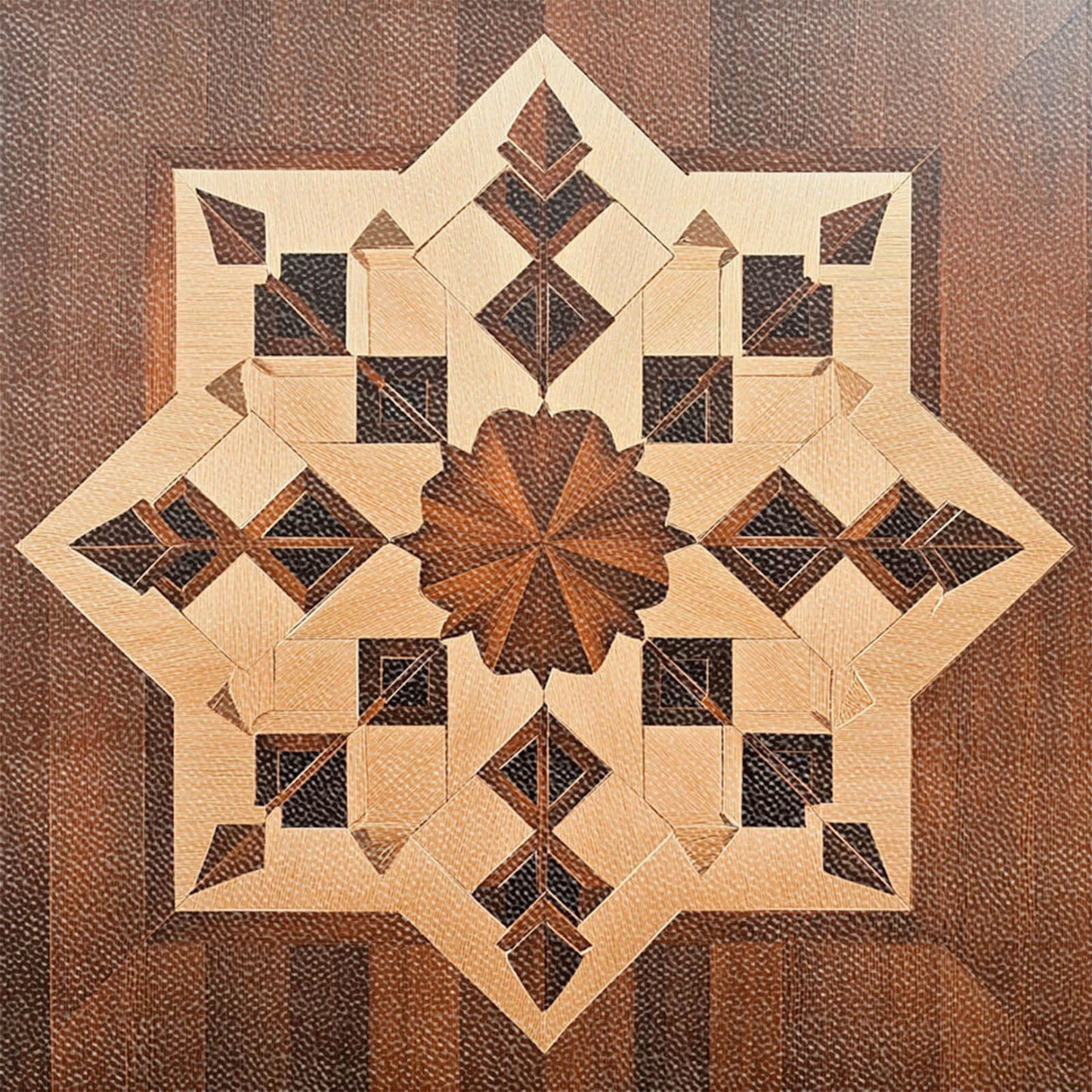 IVN 10 Piece Peel and Stick Floor Tile 12 X 12 Inch PVC Vinyl Flooring Removable No Sticky Residue Decal for Bathroom Kitchen Fireplace Stairs Brown Wood Geometric Pattern
