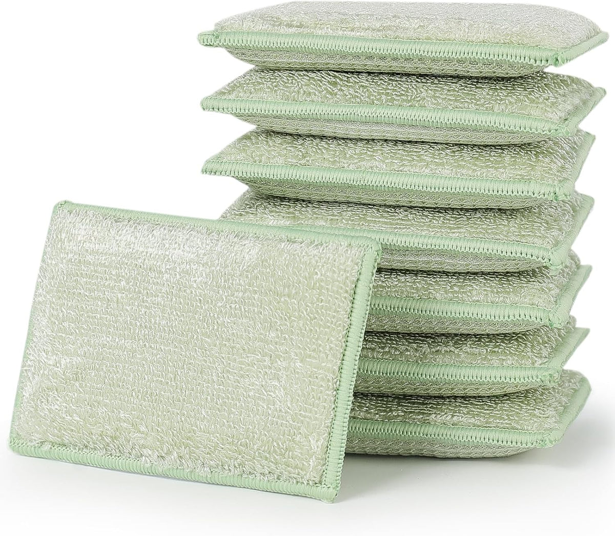 JEBBLAS Bamboo Natural Kitchen Sponges Dish Sponge Cleaning Sponge Heavy Duty Scrub Sponge for Cleaning Kitchen and Household Green (8 Pack)