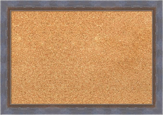 Amanti Art Natural Cork Board for Wall, 14x20 Vision Board with Blue Wood Frame, Small Corkboard Office Decor for Home Organization, Modern Corkboard Pinboard to Display Items for Home Organization