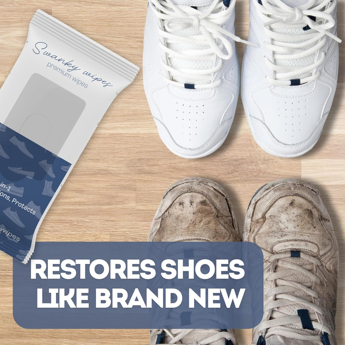 Swanky Shoe Cleaner Wipes - Leather and Sneaker Cleaner, Removes Dirt, Grime and Stains, Quick & Easy Shoe Sole and Boot Cleaning Wipes, Essential Shoe Cleaning Supplies - Soft Wipes, 60 Count