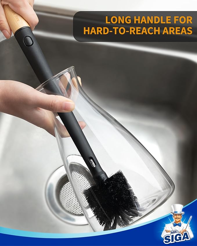 MR.SIGA Water Bottle Brush and Straw Cleaner Brush, Long Handle Bottle Cleaner Brush, 2 in 1 Bottle Cleaning Brush for Sports Bottles, Baby Bottles, Mugs, Straws