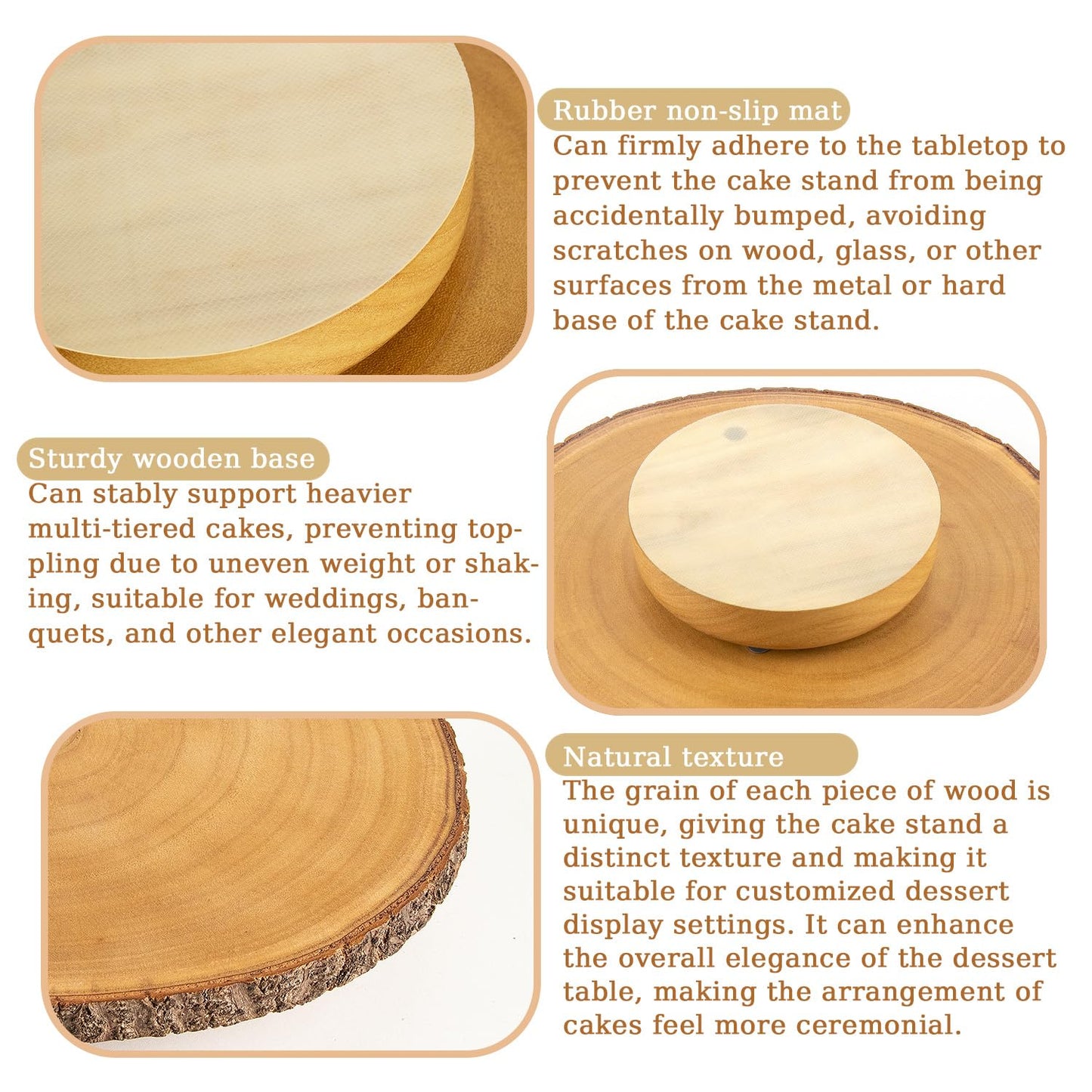 YICMY 12" Rotating Wood Cake Stand with Cake Cutting Set (Knife and Server) - Rustic Wooden Cake Turntable for Decorating, Party, Wedding, Baby Showers, Reception, Event - Ideal Baking Gift & Decor