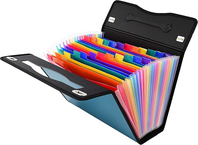 CNK Accordion File Organizer - 36 Pocket Teal Folder with Ergonomic Handle, Double Lock Buckles, Protects Documents, Durable Polypropylene, 8.5 x 11 in
