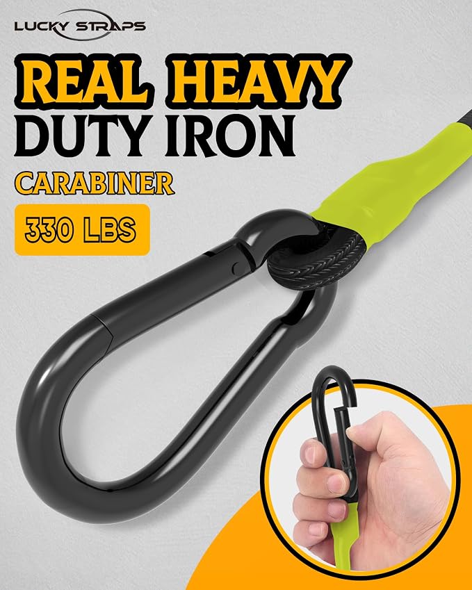8 Pcs 24 Inch Heavy Duty Carabiner Bungee Cord Outdoor with 190 Lbs Max Break Strength, Black/Yellow Bungee Straps with Upgraded Carabiner Hooks for Luggage Rack, Cargo, Hand Carts, Bike, Camping, etc