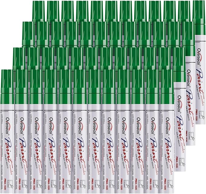 Overseas 48 Green Paint Pens, Oil Based Permanent Markers Set - Quick Drying, Waterproof, Fade-Resistant, Medium Tip Paint Markers Bulk for Wood, Metal, Rock, Ceramic, Plastic, Canvas, Glass, Rubber