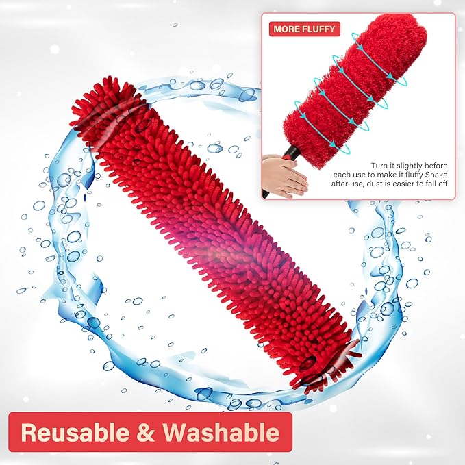 5-12 FT Extension Pole with 2 Outdoor Cobweb Brushes, 20 FT High Reach Ceiling Fan Cleaner Duster for Home, 12 FT Extendable Pole with 4 Pcs Dusting Tools, Cubweb Dusters, Feather Dusters, Fan Duster