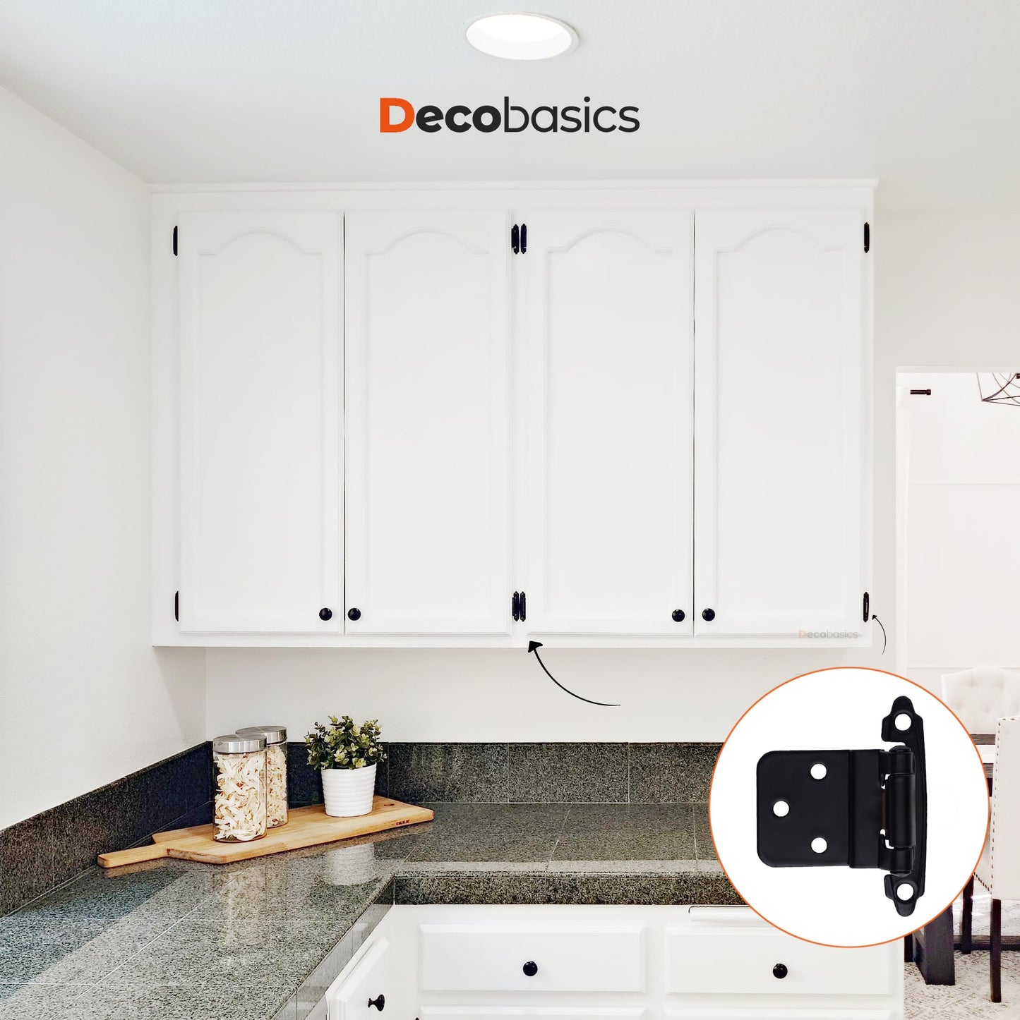 DecoBasics 3/8" Inset Cabinet Hinges Black (25 Pair -50 Pcs) Offset Self Closing Matte Black Cabinet Hinges for Kitchen Cabinets w/Bumpers & Upgraded Screws