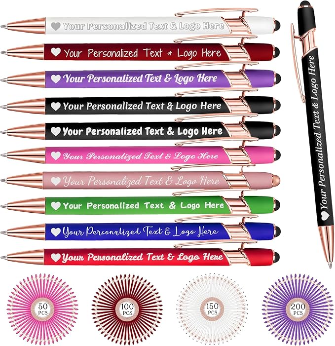 STREADVE Personalized Custom Pens 10 Engraved Writing Pen with Name Logo, Customized Promotional Items Stylus Pen Gifts for Men Women Realtor Business Reunion Wedding