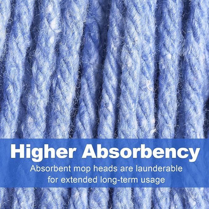 4 Pack Mop Head Heavy Duty Commercial Replacement, Wet Industrial Blue Cotton Looped End String Head Refill for General and Floor Cleaning Mop Replacement