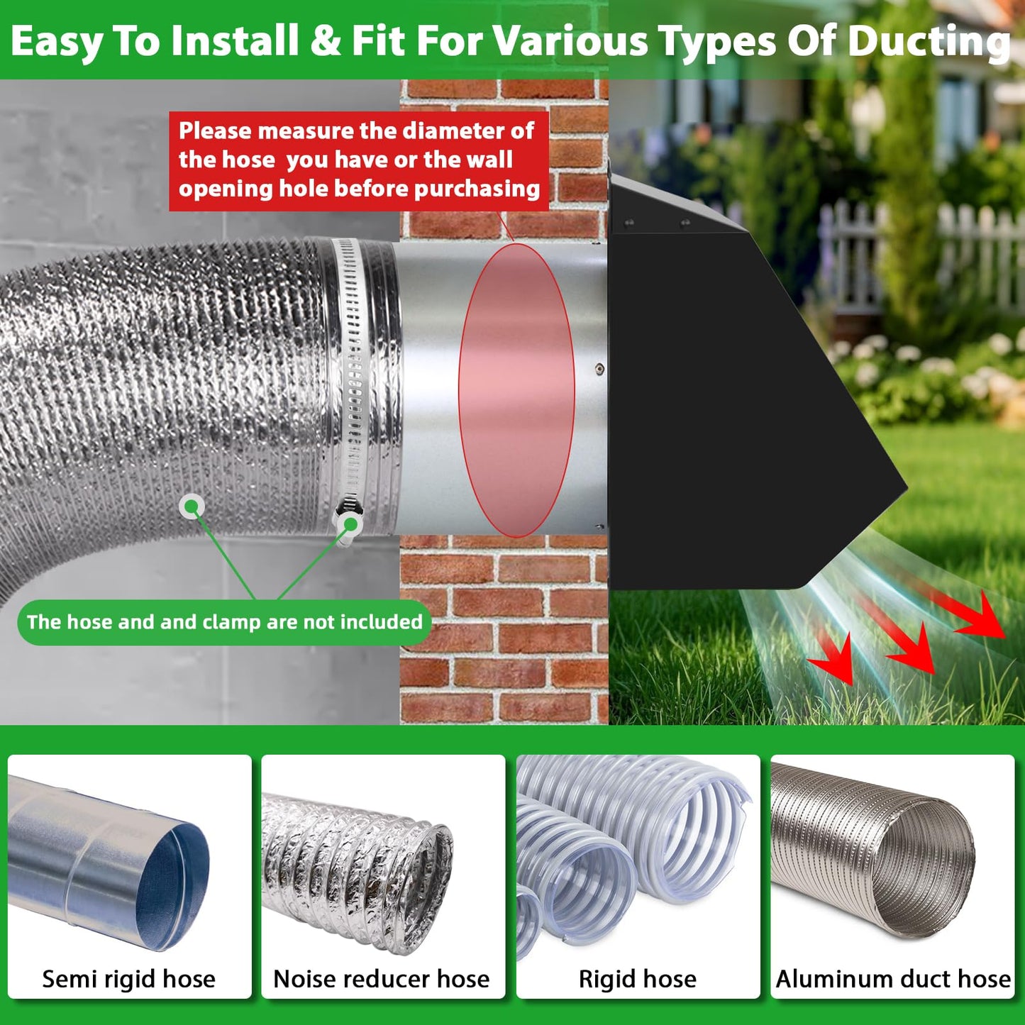 7Inch Wall Vent with Screen and Damper,Galvanized Steel Hooded Wall Vent Cover Cap Exhaust Vent Cover Outside,Exterior Vent Hood Outdoor for Kitchen Range Hood Laundry Dryer Bathroom Fan Duct Air Vent