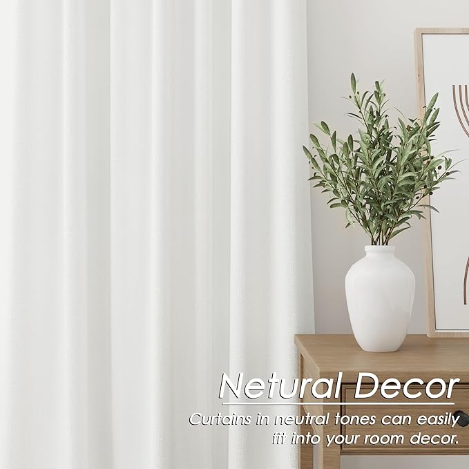 Nanspring Ivory Linen 100% Blackout Curtains 2 Panels Set Back Tab Rod Pocket Thermal Insulated Textured Black Out Curtains for Bedroom Living Room 52x98