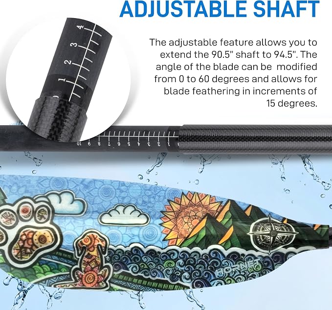 Hornet Watersports Fiberglass Kayak Paddle for Adults- Ideal for Touring, Fishing and Boating- 90.5 inches / 230CM Adjustable with Carbon Fiber Shaft- Kayak Oars Kayaking Equipment