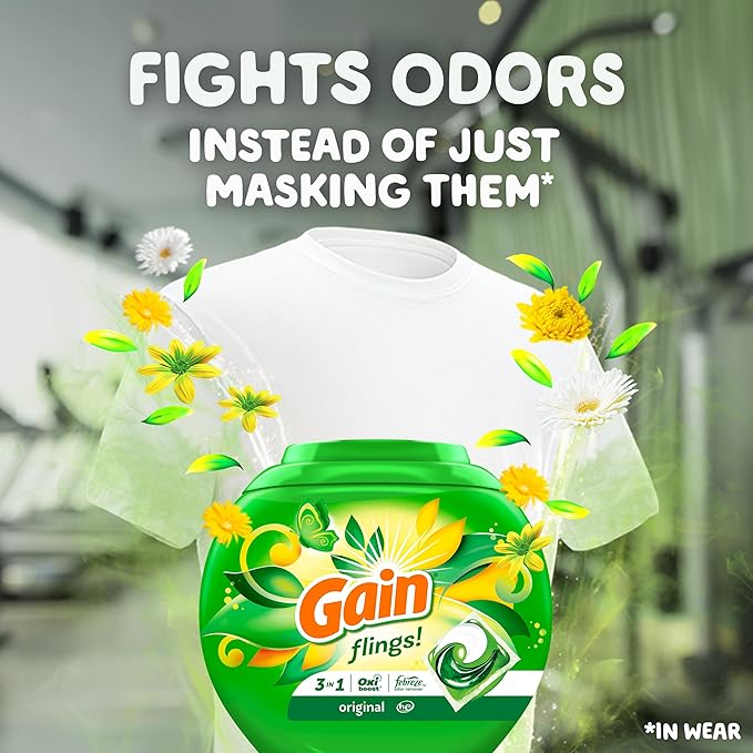 Gain flings Laundry Detergent Pacs, 112 Count, Original Scent with Oxi Boost and Febreze, 3-in-1, HE Compatible