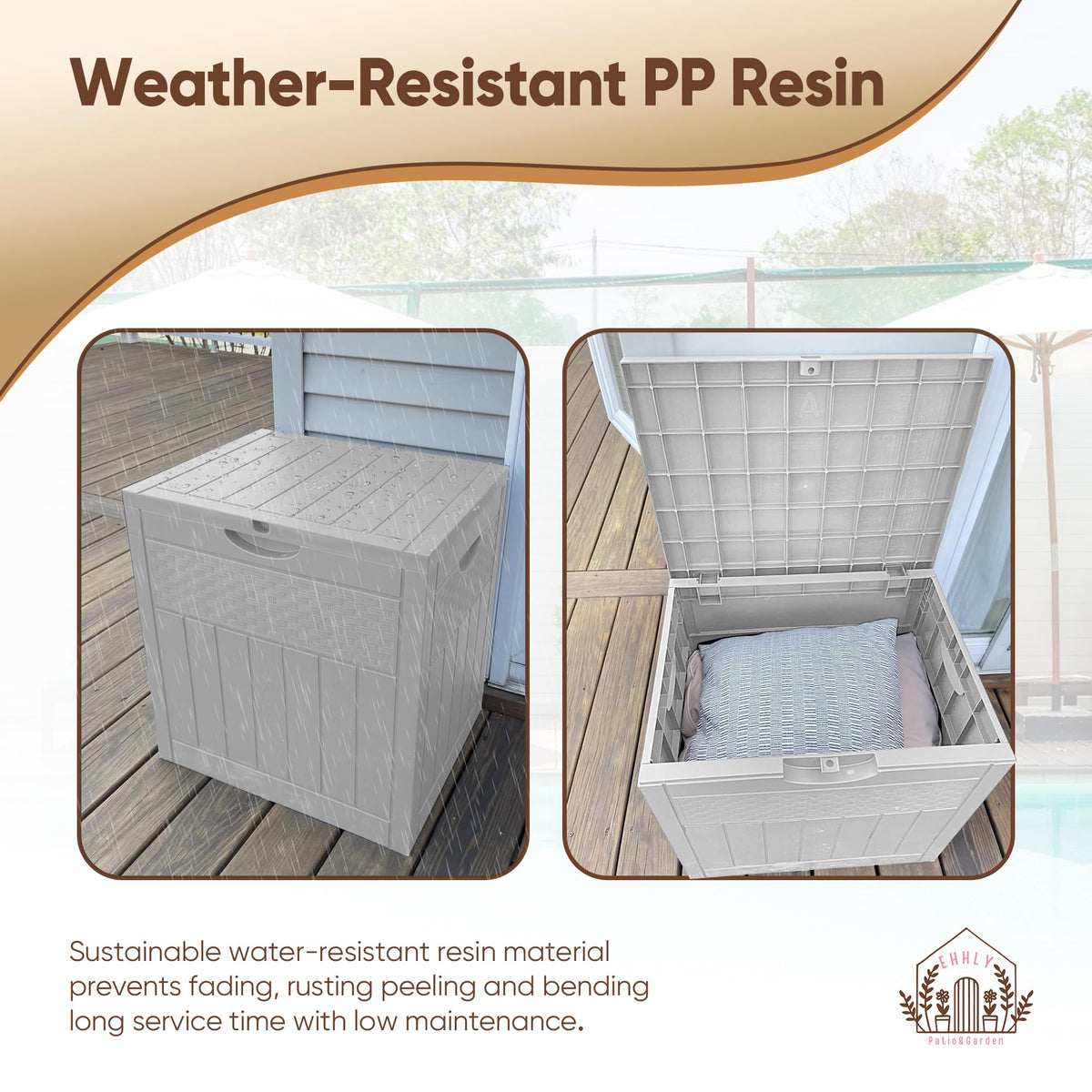 EHHLY 33 Gallon Deck Box, Small Outdoor Storage Box Waterproof, Lockable Secure Package Bin Delivery Box for Outside Front Porch, Patio Cushions Storage Box, Delivery Driver Snack Box for Porch, White
