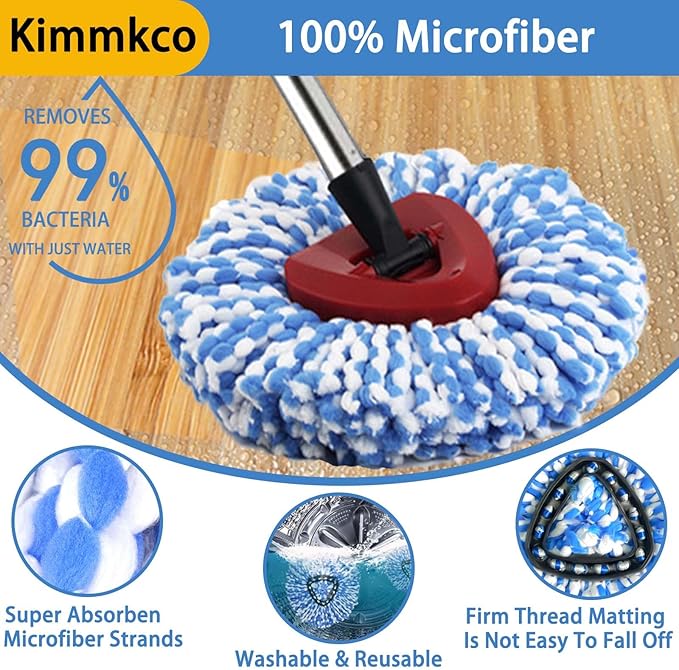 Small Spin Mop Replacement Head for O Cedar RinseClean 2-Tank System, 4 Fluffy Microfiber Mop Refills with 1 Small Base & 1 Scrubber Head & 30-58in Mop Handle, Deep Clean, Machine Washable