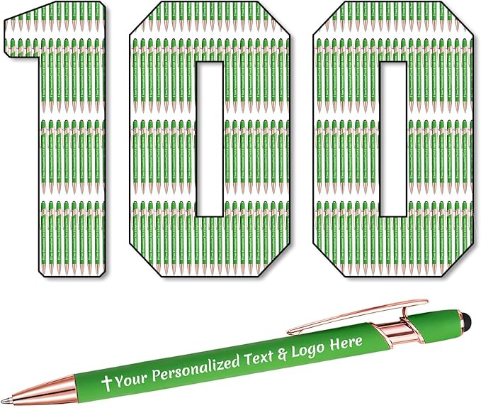 STREADVE 100 Personalized Custom Pens Engraved Writing Pen with Name Logo, Customized Promotional Items Stylus Pen Gifts for Men Women Realtor Nurse Wedding Business, Green