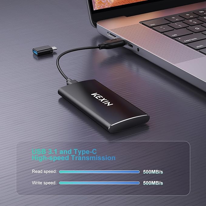 KEXIN External SSD 1TB External Hard Drive USB C Portable SSD, Up to 500MB/s, USB 3.1 External Solid State Drive 1T for PC Mac Android Game Console, Laptop, Xbox, PS4 and More