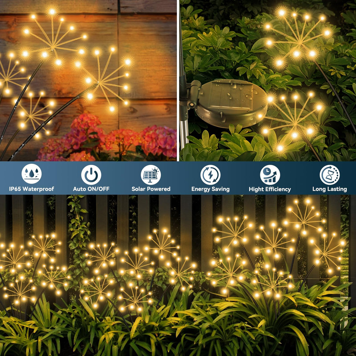 Solar Garden Lights 2 Pack Waterproof Swaying Starburst Light Solar Outdoor Lights for Yard Patio Walkway Pathway Party Wedding Decoration, Unique Gifts for Women, Warm White