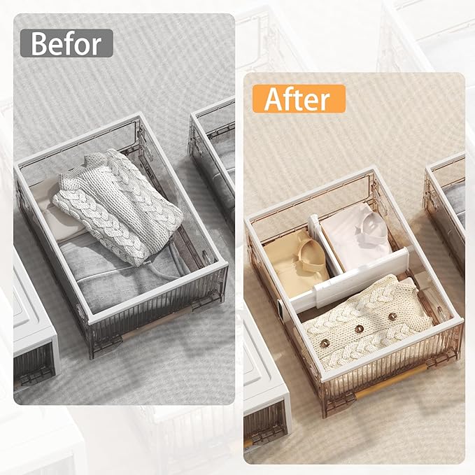 REBECAT 12 Pack Drawer Dividers for Clothes Adjustable Drawer Dividers 4" High Expandable from 11"-17" for Dresser Baby Clothes Bathroom Bedroom Kitchen and Office Storage，White