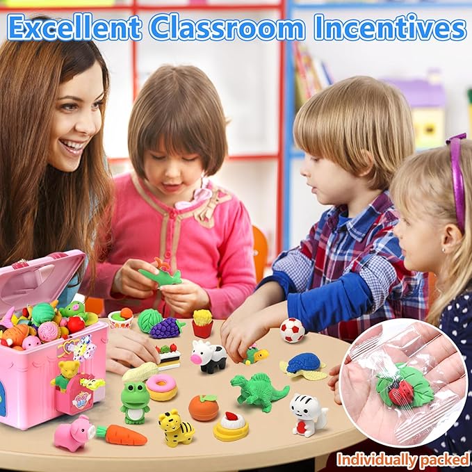 Animal Erasers for Kids 50 Pack Kid's Eraser Bulk Pull Apart Erasers 3D Puzzle Eraser Classroom Rewards and Prizes Class Treasure Box Kid Party Favors Back to School Supplies Gift
