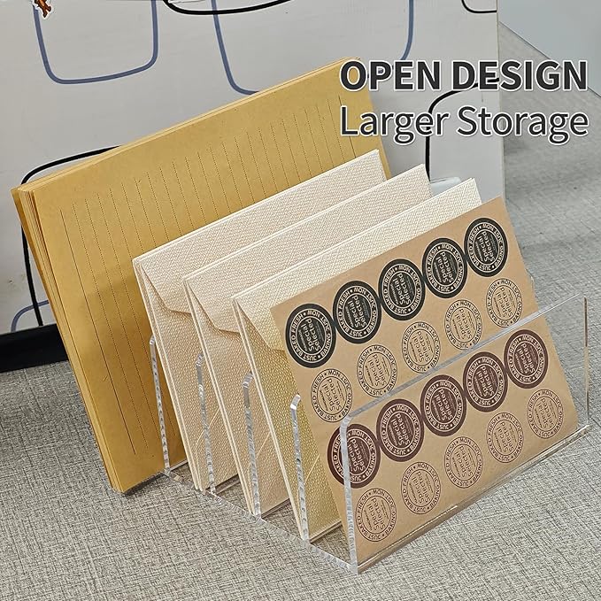 Acrylic Desk File Organizer Holder, Clear Acrylic Upright File Sorter Document Magazine Storage Organization Letter Folder Racks for Notebook,Home, Office & Classroom,5 Compartments