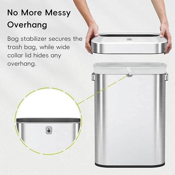 EKO Urban 16 Gallon/60 Liter Open Top Stainless Steel Slim Commercial Trash Can, Tall Kitchen Trash Bin, Heavy-Duty Commercial Grade Large Garbage Bin for Home, Office, Hotel, Cafe, Restaurant, Dorm