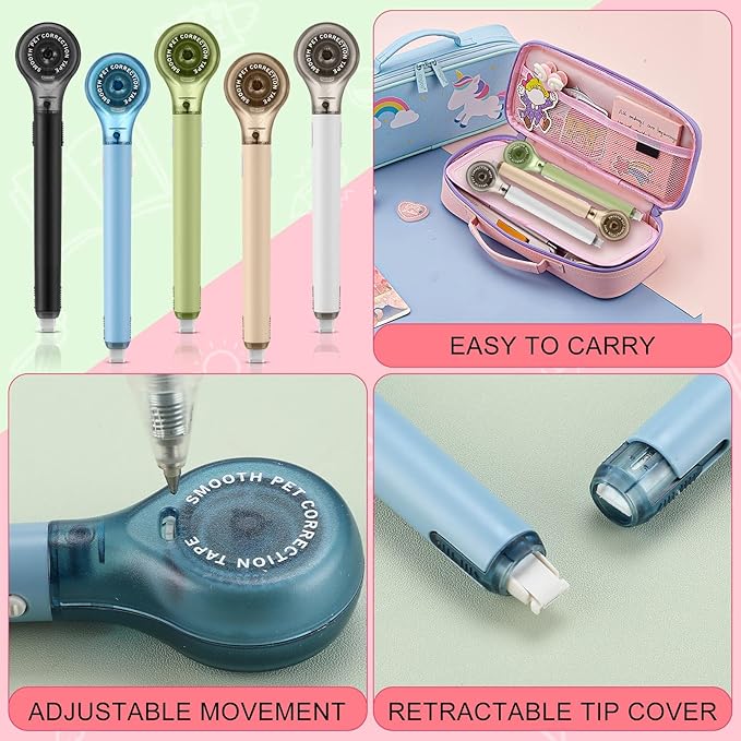 10 Pack Correction Tape Pen Correctional Ink Tape Push Pull Protective, Easy to Use Applicator for School Office Supplies, 0.2 x 236 Inch(Natural Color)