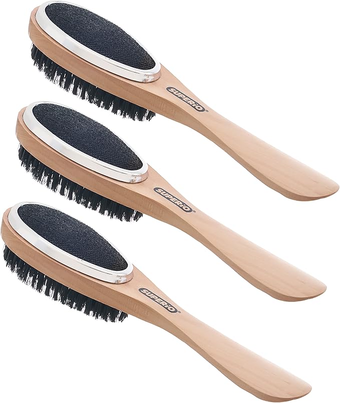 Superio Clothes Brush Garment Brush Pet Hair Remover 3 in 1 Lint Brush, Clothing Brush, and Shoe Horn for Suit, Wool Coat, Sweaters, Shoes, Double Sided Portable Depiller with Wood Handle (3) -Superio