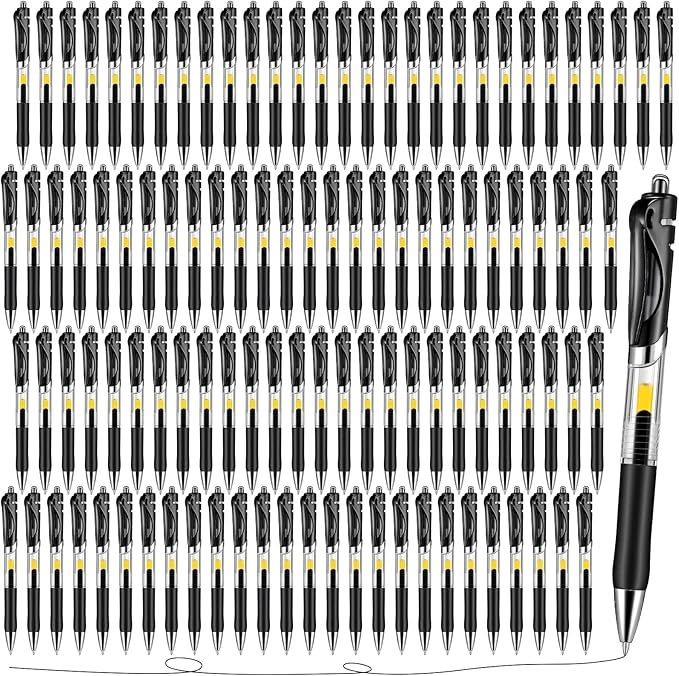 Spakon 200 Pieces Gel Pens Bulk Retractable Ink Ballpoint Pen Bulk Rolling Ball Medium Point 0.5mm Ballpoints with Soft Grip for Journal Writing Office Home(Black)