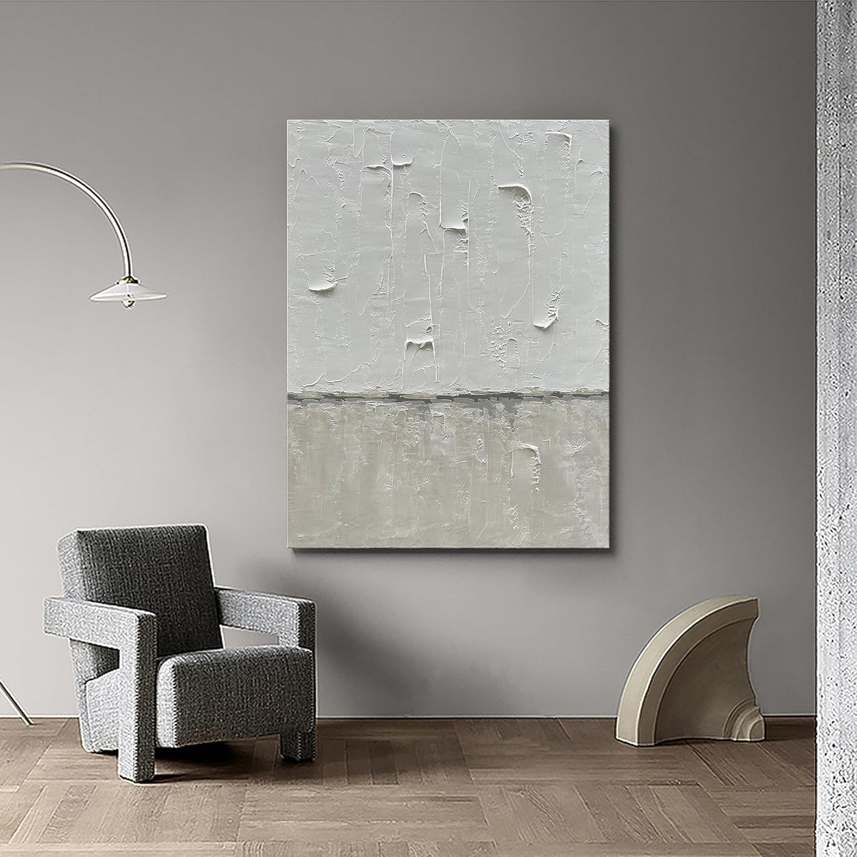 NANKAI Hand Painted Grey and White art Canvas Paintings Minimalist Abstract Oil Painting Wall Art 40x28 Inch art Home Decoration Wall Ready to Hang