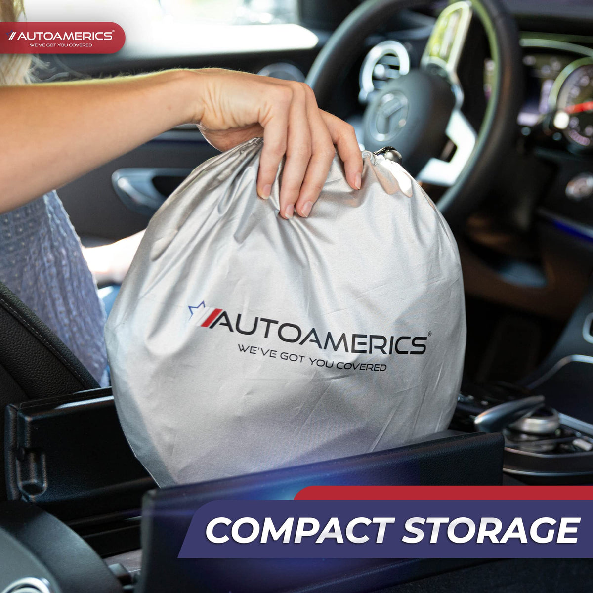 Autoamerics Windshield Sun Shade 2-Piece Foldable Car Front Window Sunshade for Most Sedans SUV Truck - Auto Sun Blocker Visor Protector Blocks Max UV Rays and Keeps Your Vehicle Cool - Medium Fit