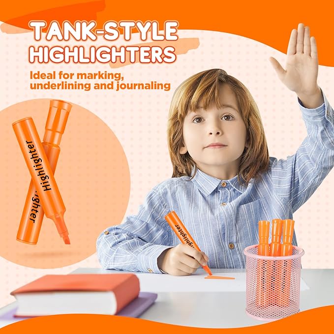 Qilery 72 Pack Highlighters Bulk, Tank Style Chisel Tip Highlighters Markers Quick Drying for Kids and Adult Coloring, Classroom Home Office School Supplies (Orange)