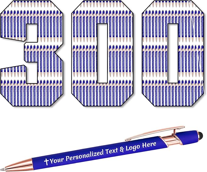 STREADVE 300 Personalized Custom Pens Engraved Writing Pen with Name Logo, Customized Promotional Items Stylus Pen Gifts for Men Women Realtor Nurse Wedding Business, Blue