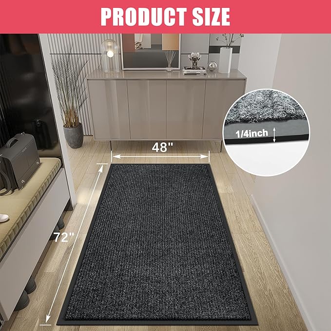 Kuyal Front Door Mat, 4'x6' Indoor Outdoor Entrance Mat, Commercial Floor Mats Inside Outside Entrance, Heavy Duty Durable Welcome, Rubber Backing Non Slip Outdoor Mats for Entryway,Black