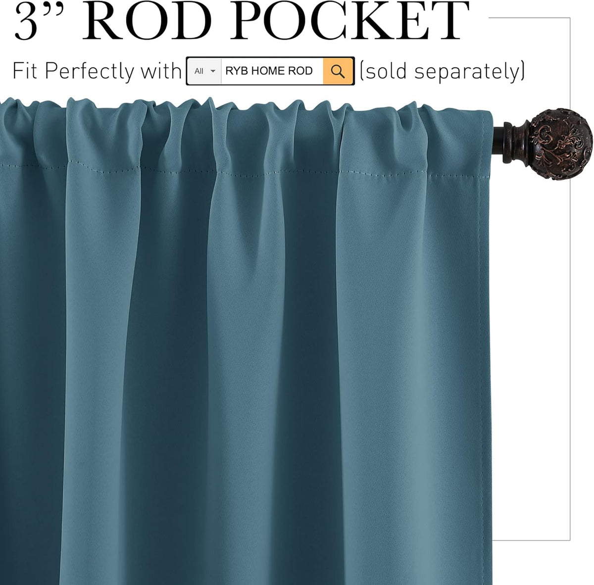 RYB HOME Blue Blackout Curtains for Living Room Ceiling to Floor Privacy Window Curtains Room Darkening Drapes for Bedroom Office, W52 x L108 inch, 2 Panels, Slate Blue