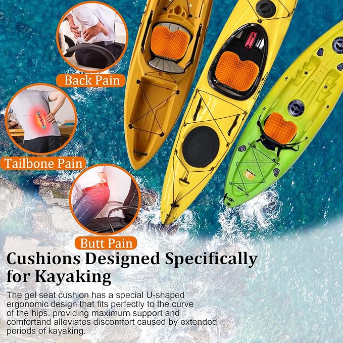 NEW-Vi Anti-Slip Kayak Seat Cushion - Waterproof Thicken Gel Boat Kayak Canoe Rowing Stadium Pad for Sit in Kayak Chair Kayak Accessories Equipment Gear for Fishing Kayak