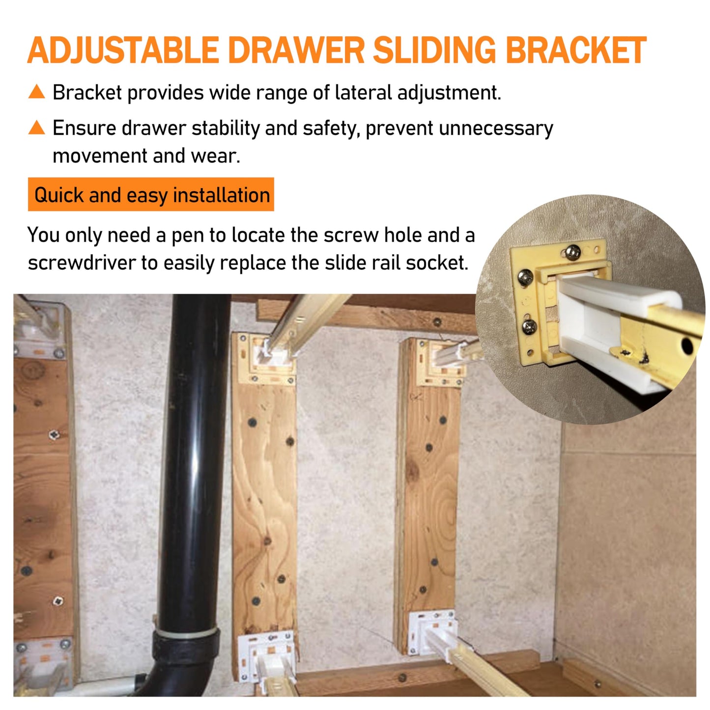 Drawer Slide Socket Set,Cabinet Hardware RV Drawer Parts for 1" Drawer Slide, 2 Set (¾” Slide Rail Groove with Raised Edge)