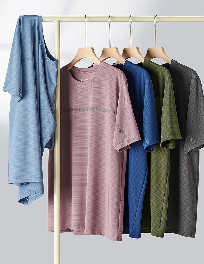 5 Pack Men’s Active Quick Dry Crew Neck T Shirts | Athletic Running Gym Workout Short Sleeve Tee Tops Bulk