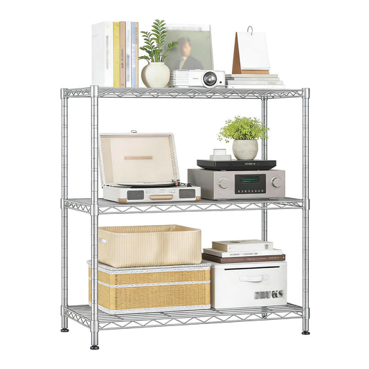 Xcity Storage Shelves, 3 Tier Heavy Duty Metal Shelving Unit with Wheels, 1050 LBS Adjustable Steel Wire Shelf for Commercial, Pantry, Kitchen, Garage, 14" D x 24" W x 30" H, Chrome