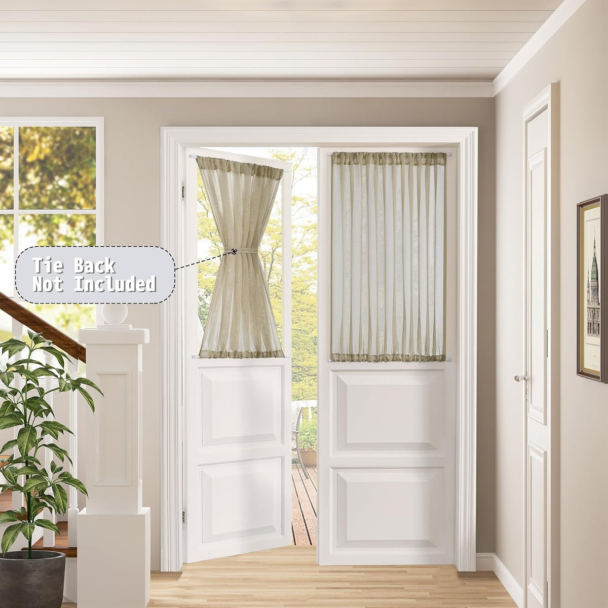 Tollpiz Short Sheer Door Curtains Closet Linen Textured Curtains Sheer Doorway Light Filtering Voile Patio Glass Door Rod Pocket Curtain French Door, 54 x 40 inches Long, Taos Taupe, Set of 1 Panel